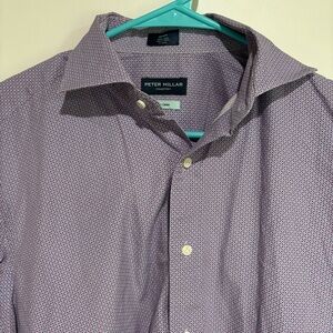 Peter Millar Mens Long Sleeve Button Down Shirt Cotton Medium Purple Blue Formal